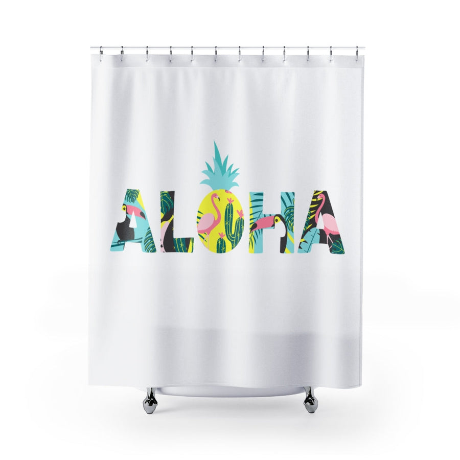 Aloha Pineapple Shower Curtains (White) - Happy Pineapple Co.