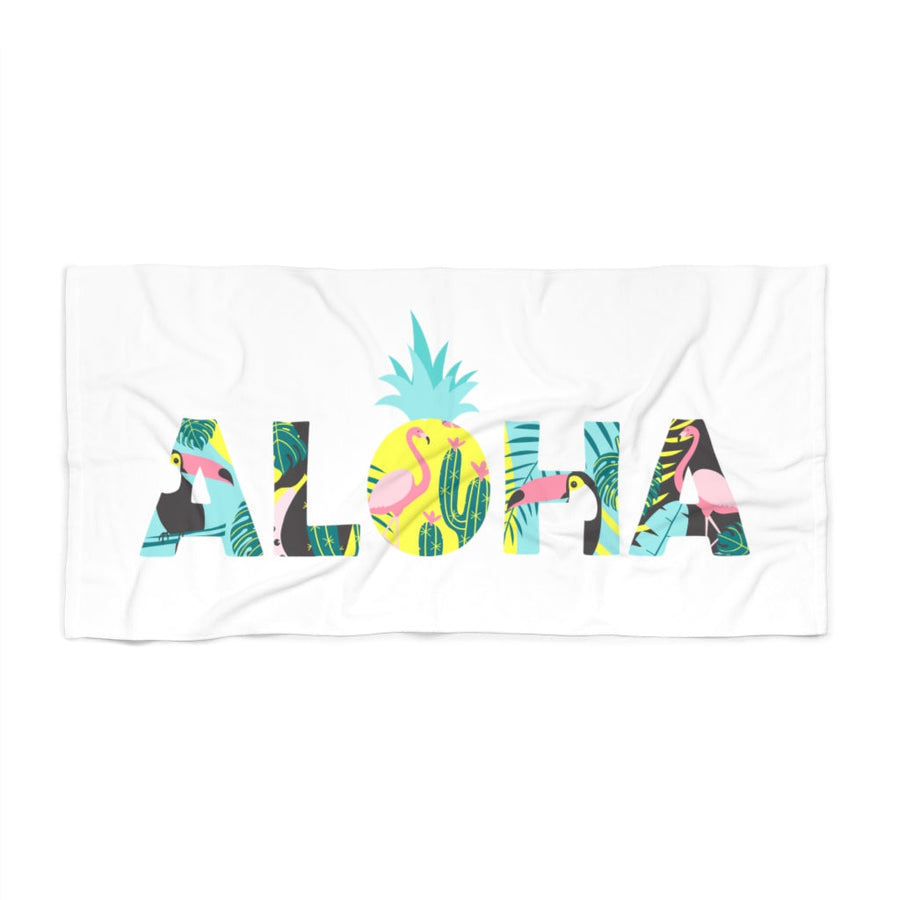 Aloha Pineapple Beach Towel (White) - Happy Pineapple Co.