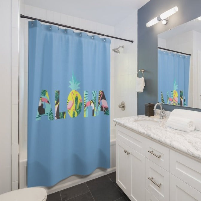 Aloha Pineapple Shower Curtains (Sky Blue) - Happy Pineapple Co.