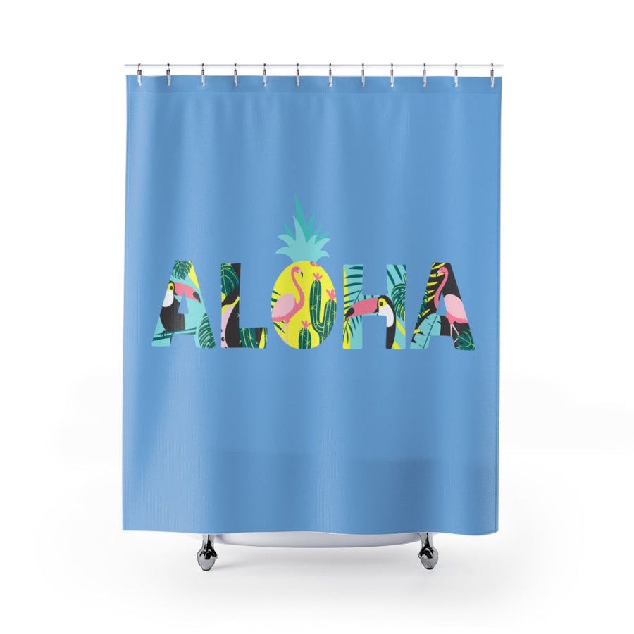 Aloha Pineapple Shower Curtains (Sky Blue) - Happy Pineapple Co.