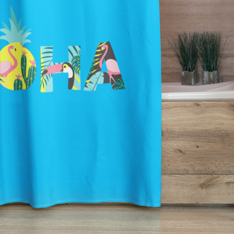 Aloha Pineapple Shower Curtains (Sky Blue) - Happy Pineapple Co.