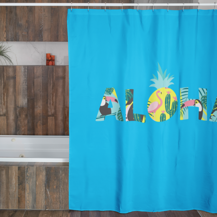 Aloha Pineapple Shower Curtains (Sky Blue) - Happy Pineapple Co.