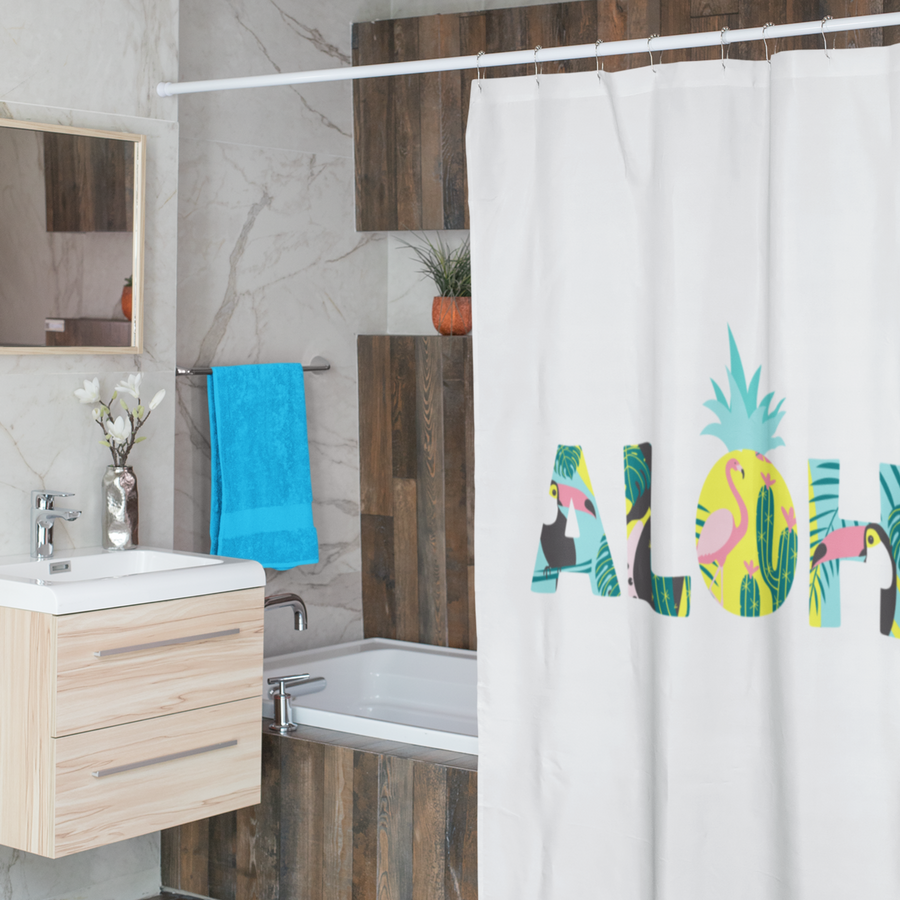 Aloha Pineapple Shower Curtains (White) - Happy Pineapple Co.