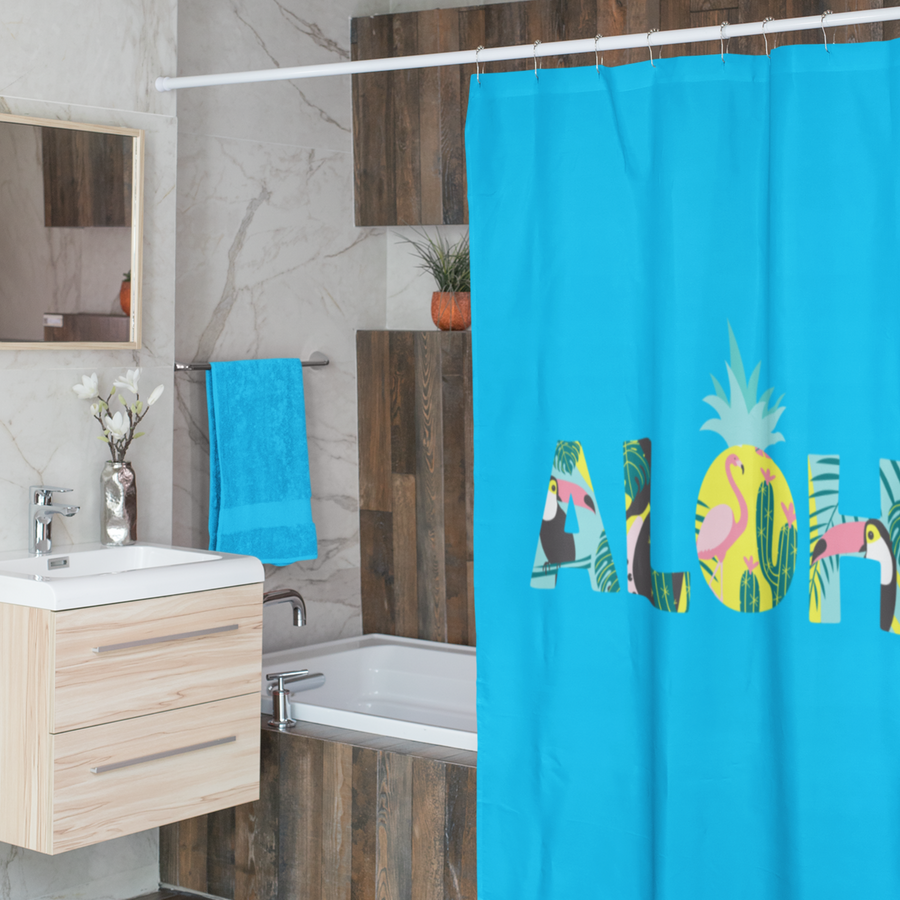 Aloha Pineapple Shower Curtains (Sky Blue) - Happy Pineapple Co.