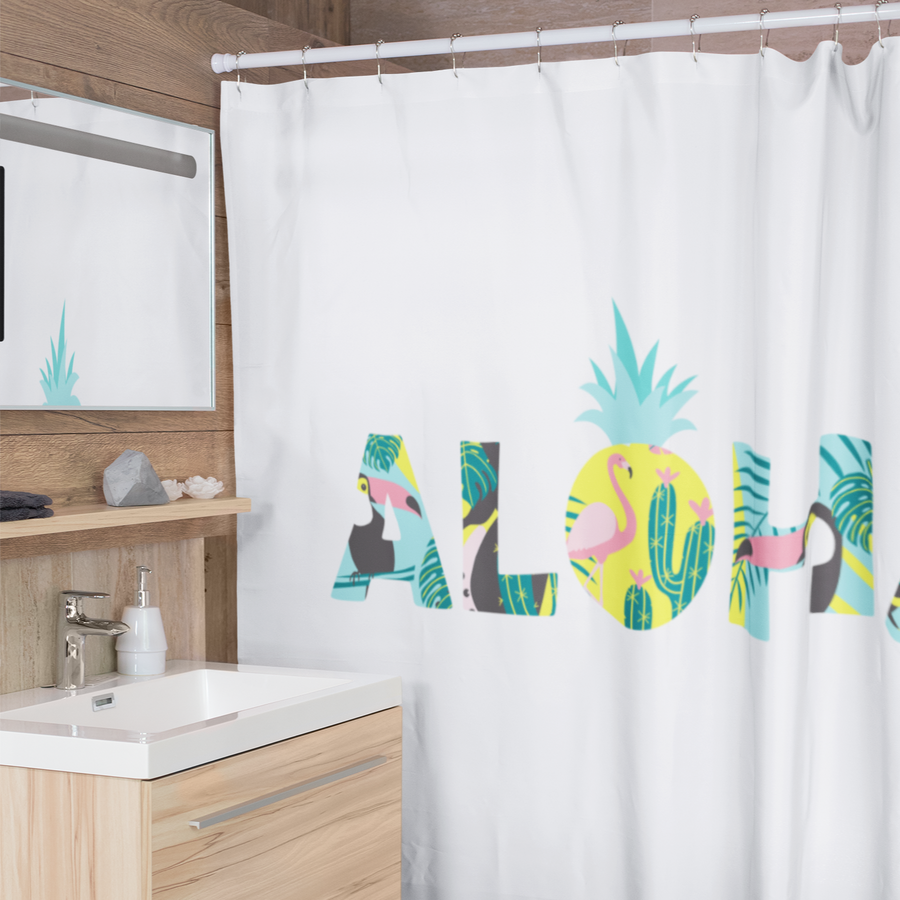 Aloha Pineapple Shower Curtains (White) - Happy Pineapple Co.