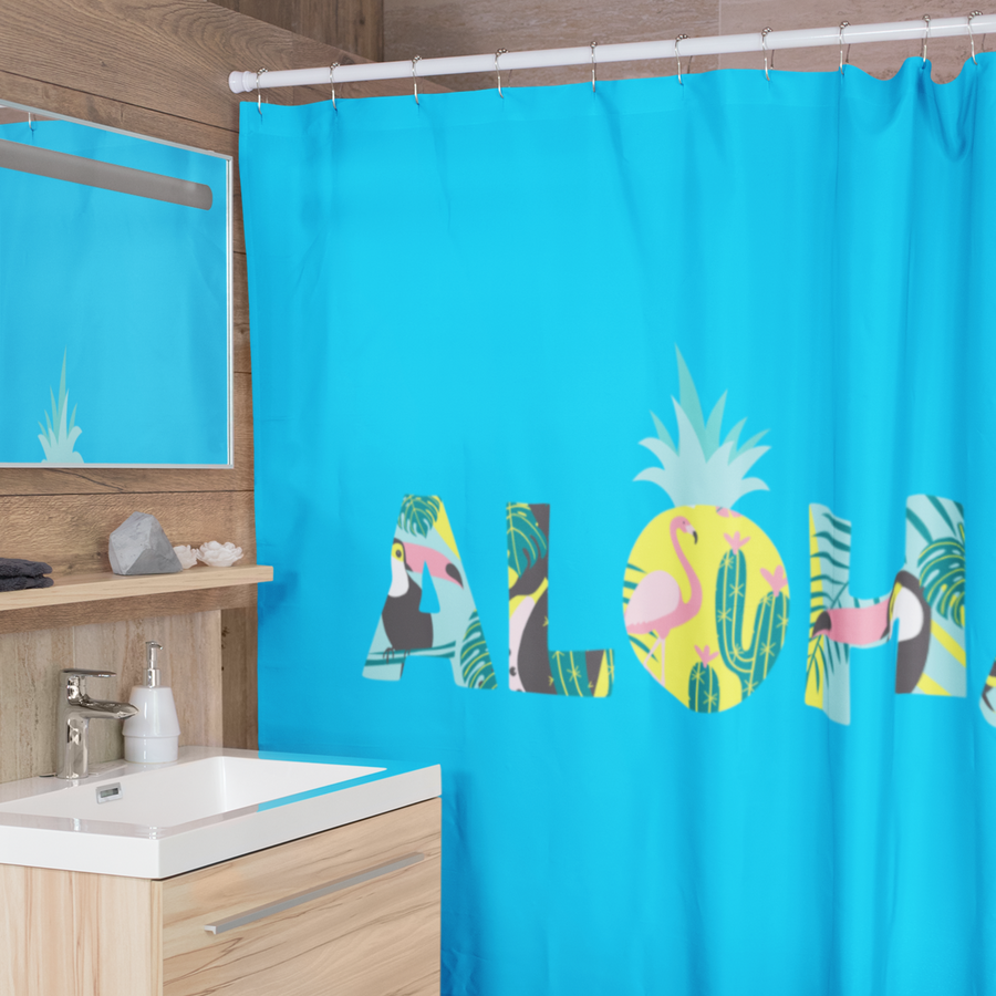 Aloha Pineapple Shower Curtains (Sky Blue) - Happy Pineapple Co.