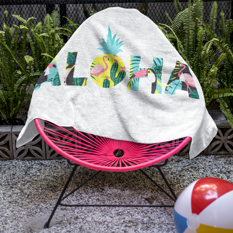 Aloha Pineapple Beach Towel (White) - Happy Pineapple Co.