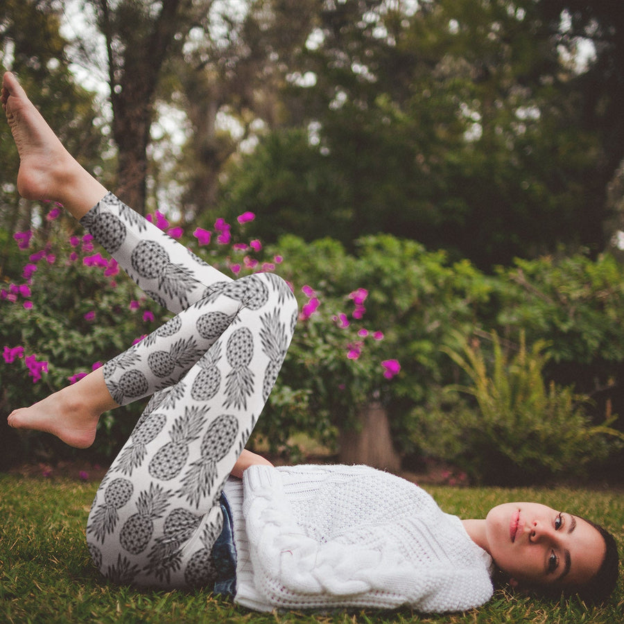 Geometric Pineapple Leggings (White) - Happy Pineapple Co.