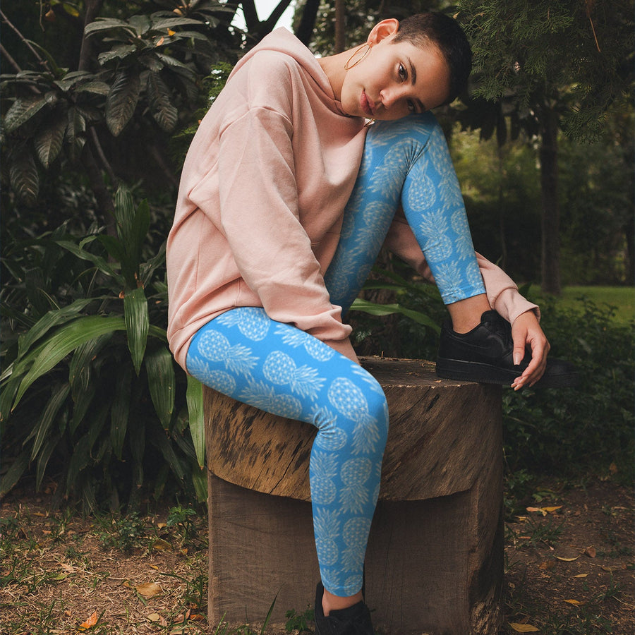 Geometric Pineapple Leggings (Sky Blue) - Happy Pineapple Co.