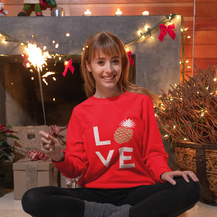 Pineapple Love Crewneck Sweater (Holiday Red) - Happy Pineapple Co.