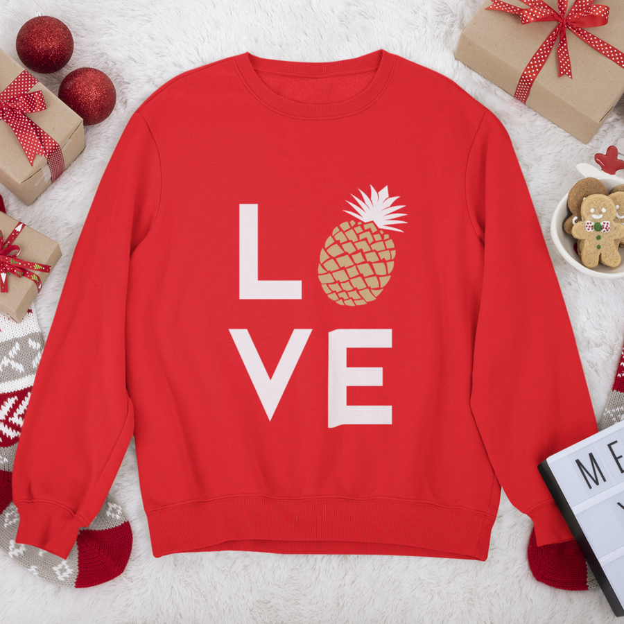 Pineapple Love Crewneck Sweater (Holiday Red) - Happy Pineapple Co.